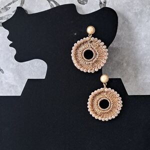 Elegant Crochet Beaded Gold and Cream Drop Earrings